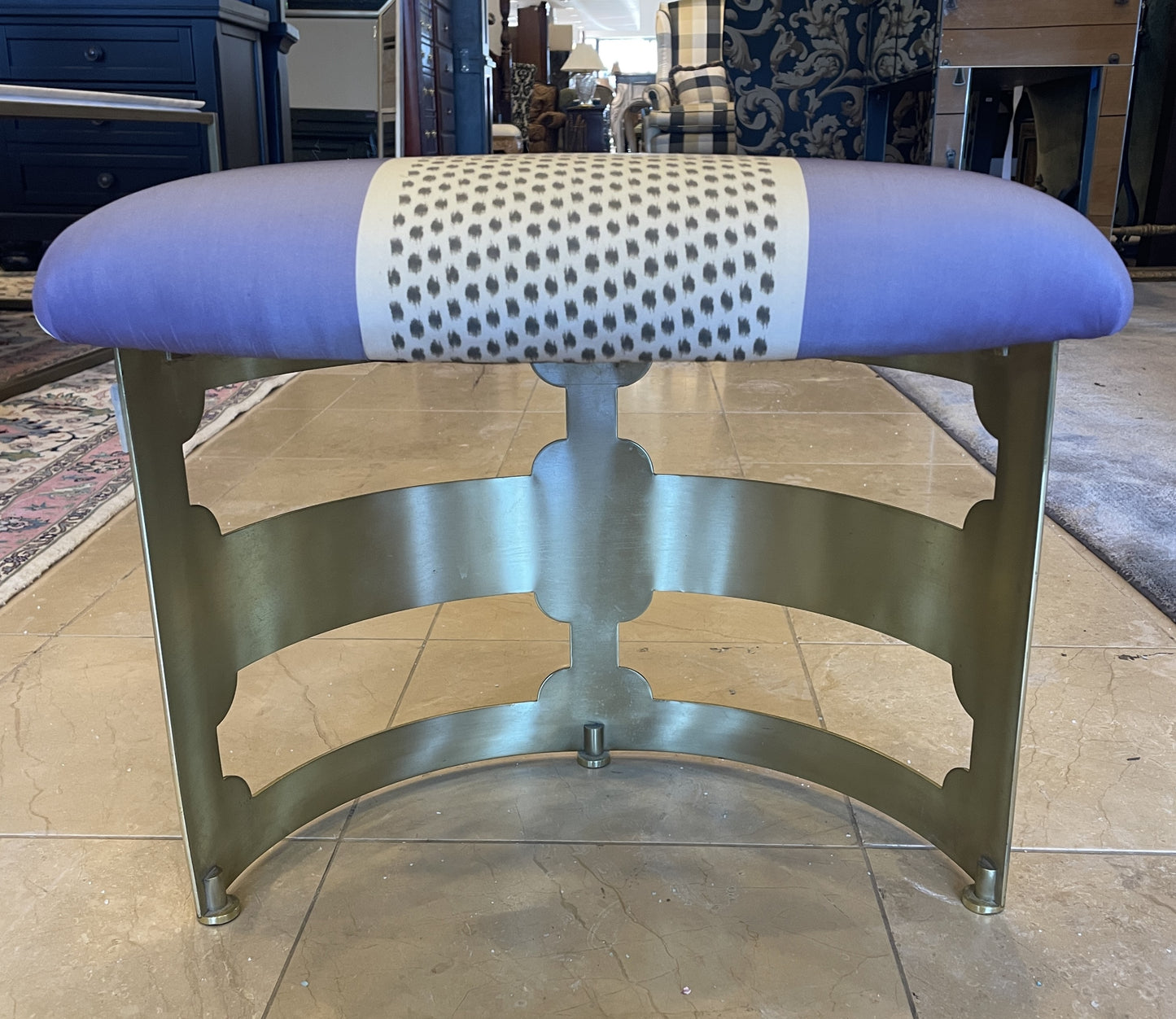 Brass Half Circle Footstool with Upholstered Top (0AG00J)