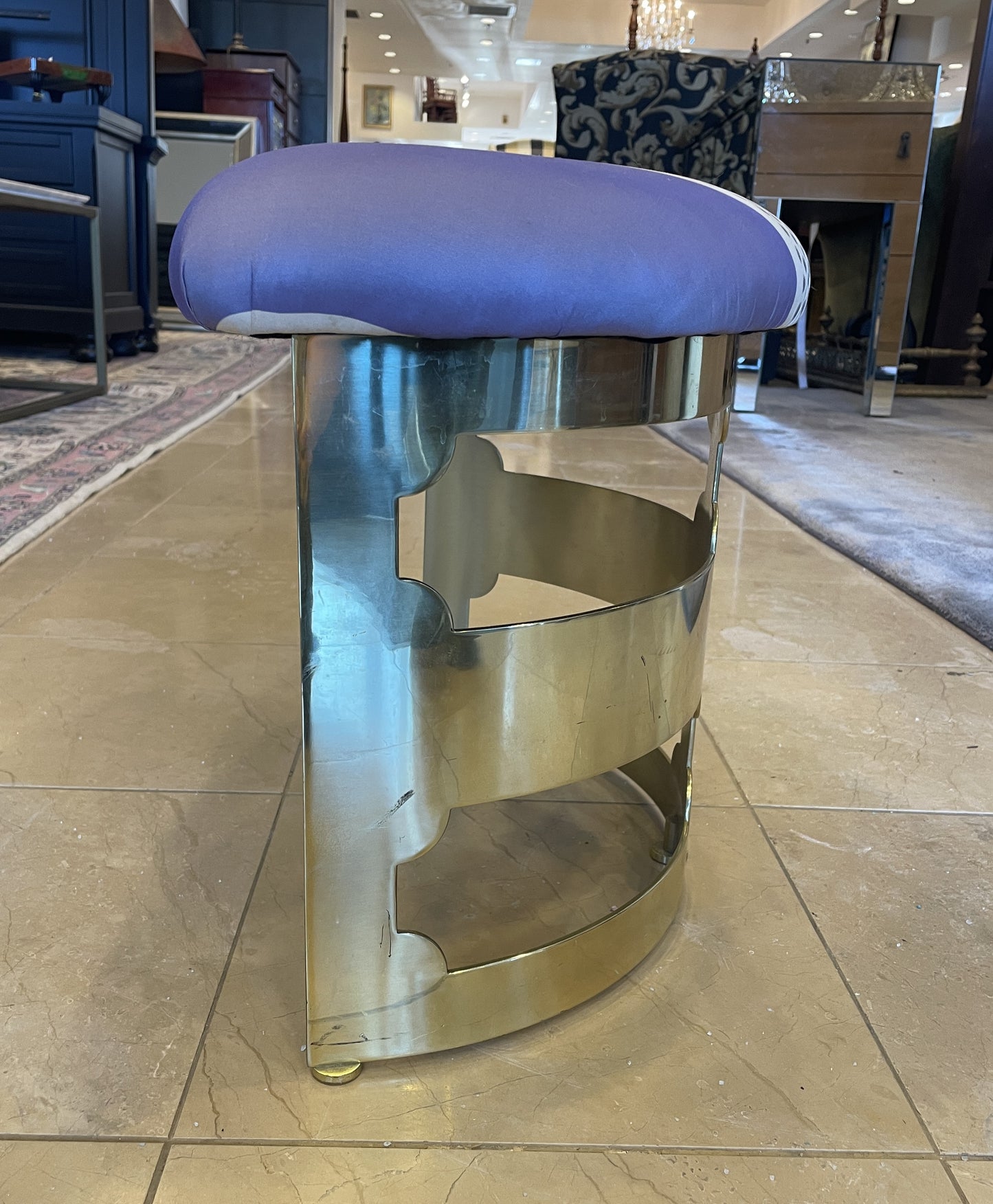 Brass Half Circle Footstool with Upholstered Top (0AG00J)