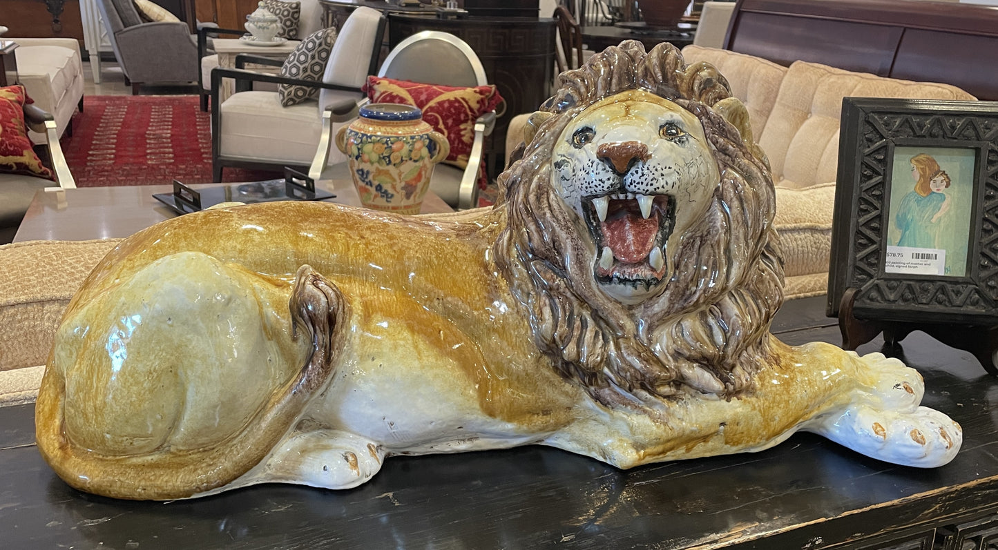 Italian Majolica Terracotta Lion, AS IS (0JL024)
