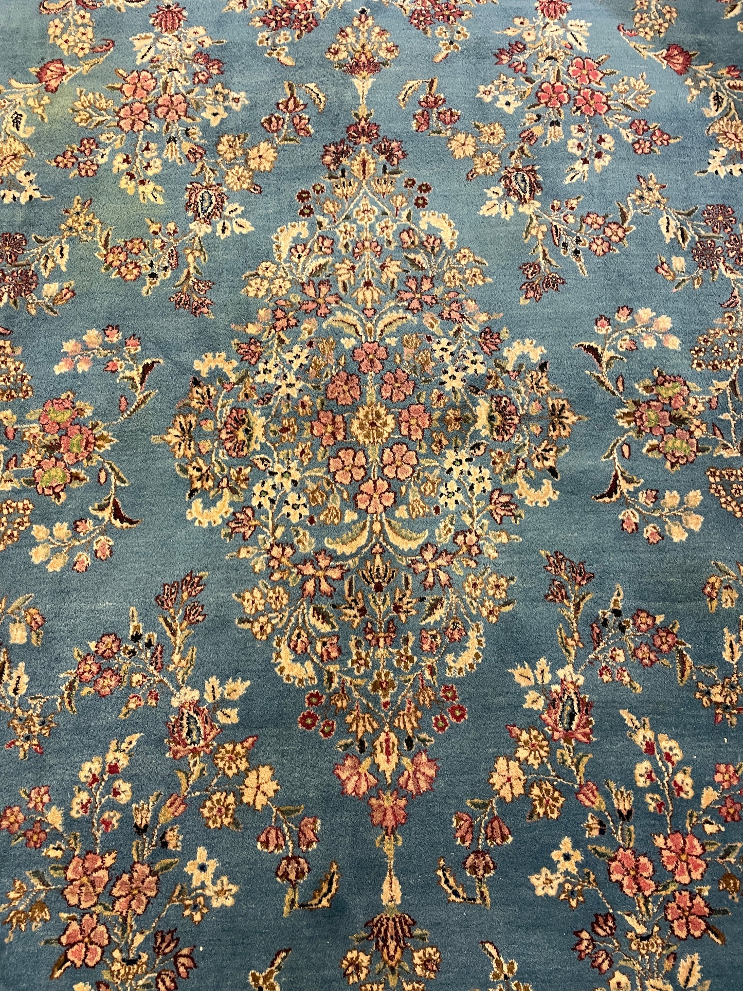 Vintage Hand Knotted French Blue with Floral Wool Rug, AS IS (9'7x13'10) (0MW003)