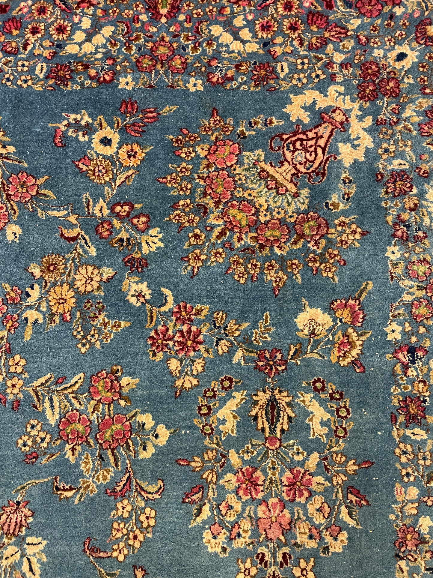Vintage Hand Knotted French Blue with Floral Wool Rug, AS IS (9'7x13'10) (0MW003)
