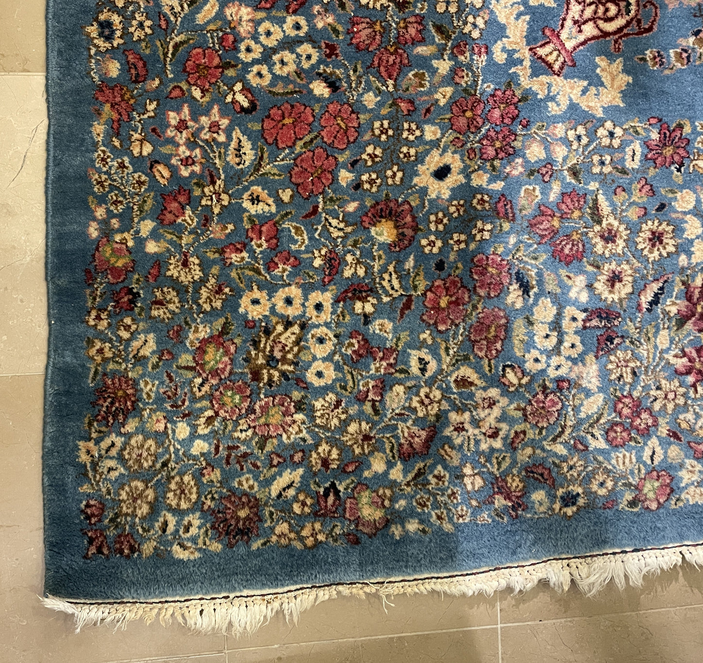 Vintage Hand Knotted French Blue with Floral Wool Rug, AS IS (9'7x13'10) (0MW003)