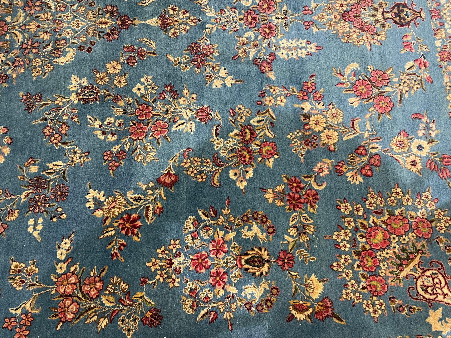 Vintage Hand Knotted French Blue with Floral Wool Rug, AS IS (9'7x13'10) (0MW003)