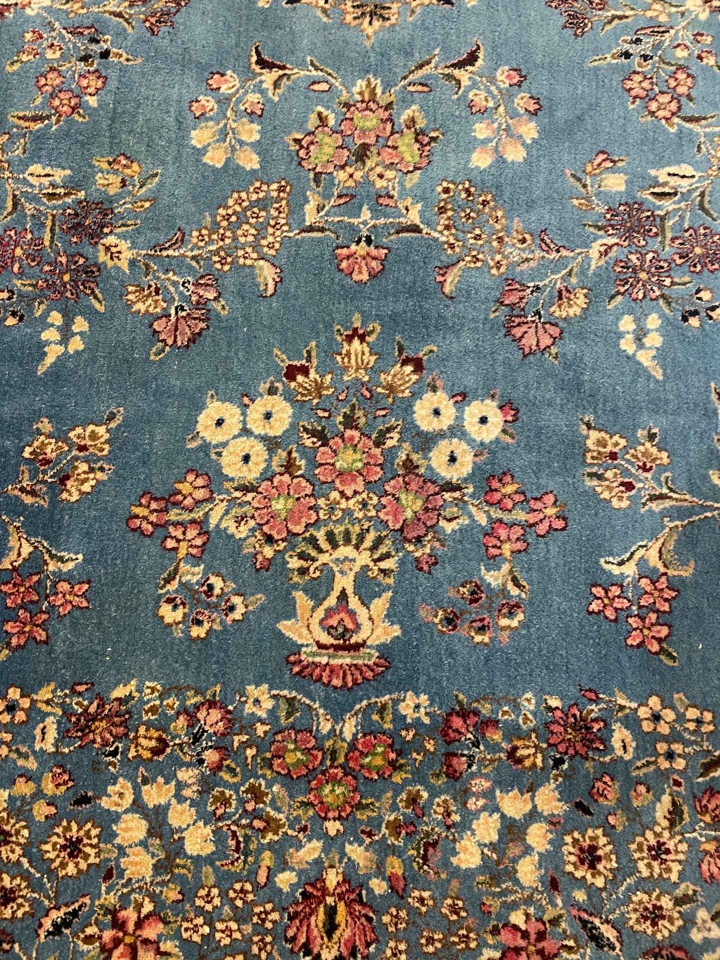 Vintage Hand Knotted French Blue with Floral Wool Rug, AS IS (9'7x13'10) (0MW003)