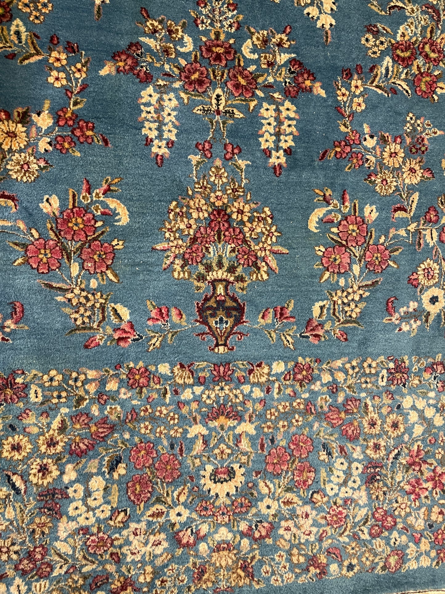 Vintage Hand Knotted French Blue with Floral Wool Rug, AS IS (9'7x13'10) (0MW003)