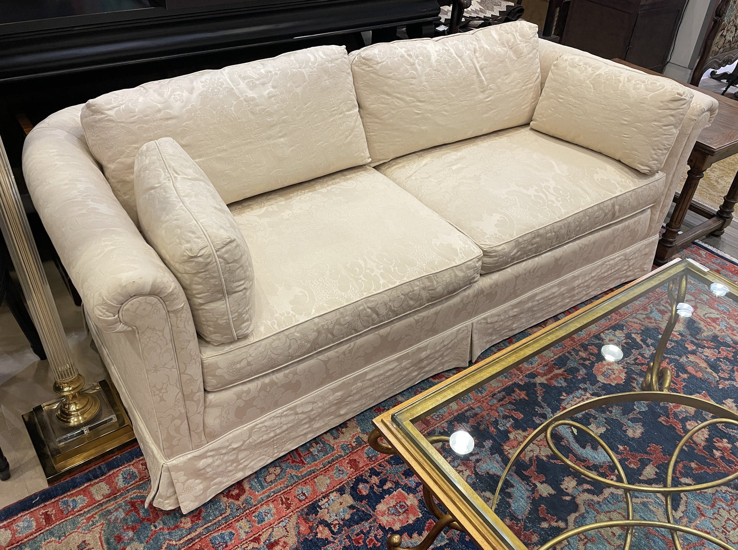 Baker Damask Sofa, Tuxedo Curved Arm (Two available) (0IW001)