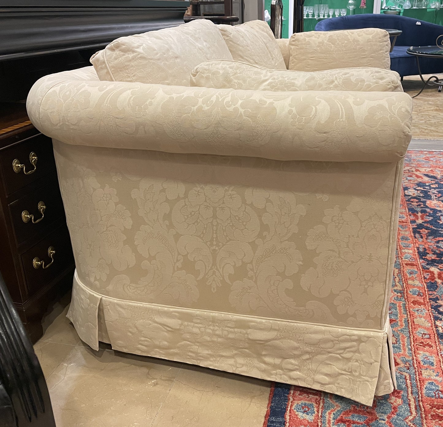 Baker Damask Sofa, Tuxedo Curved Arm (Two available) (0IW001)