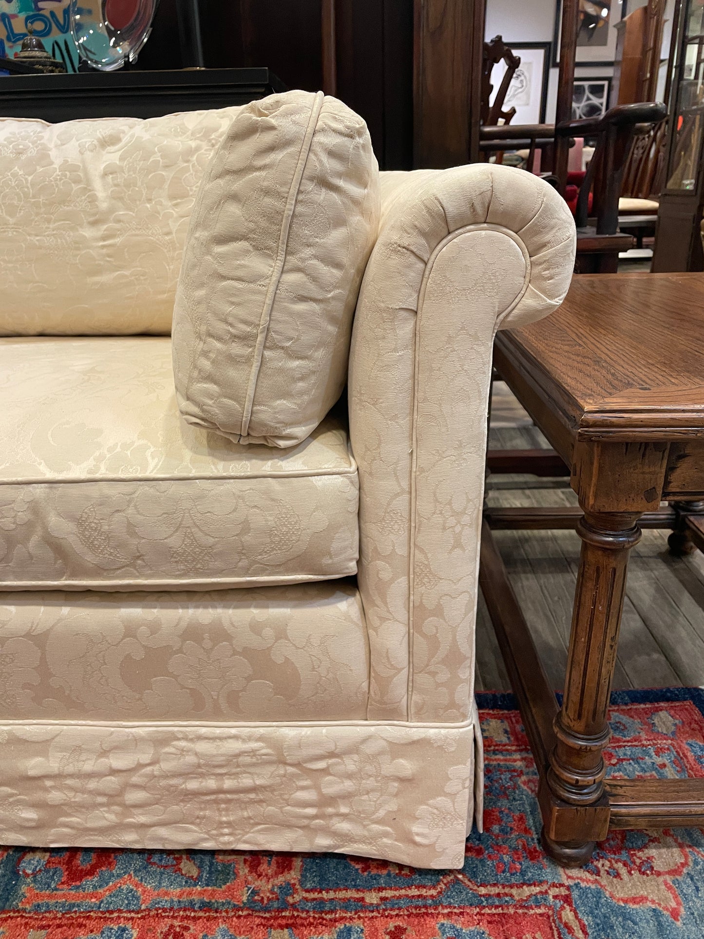 Baker Damask Sofa, Tuxedo Curved Arm (Two available) (0IW001)