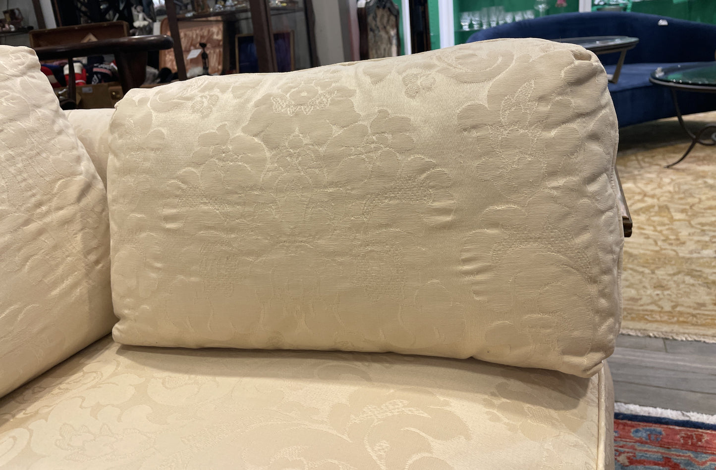 Baker Damask Sofa, Tuxedo Curved Arm (Two available) (0IW001)