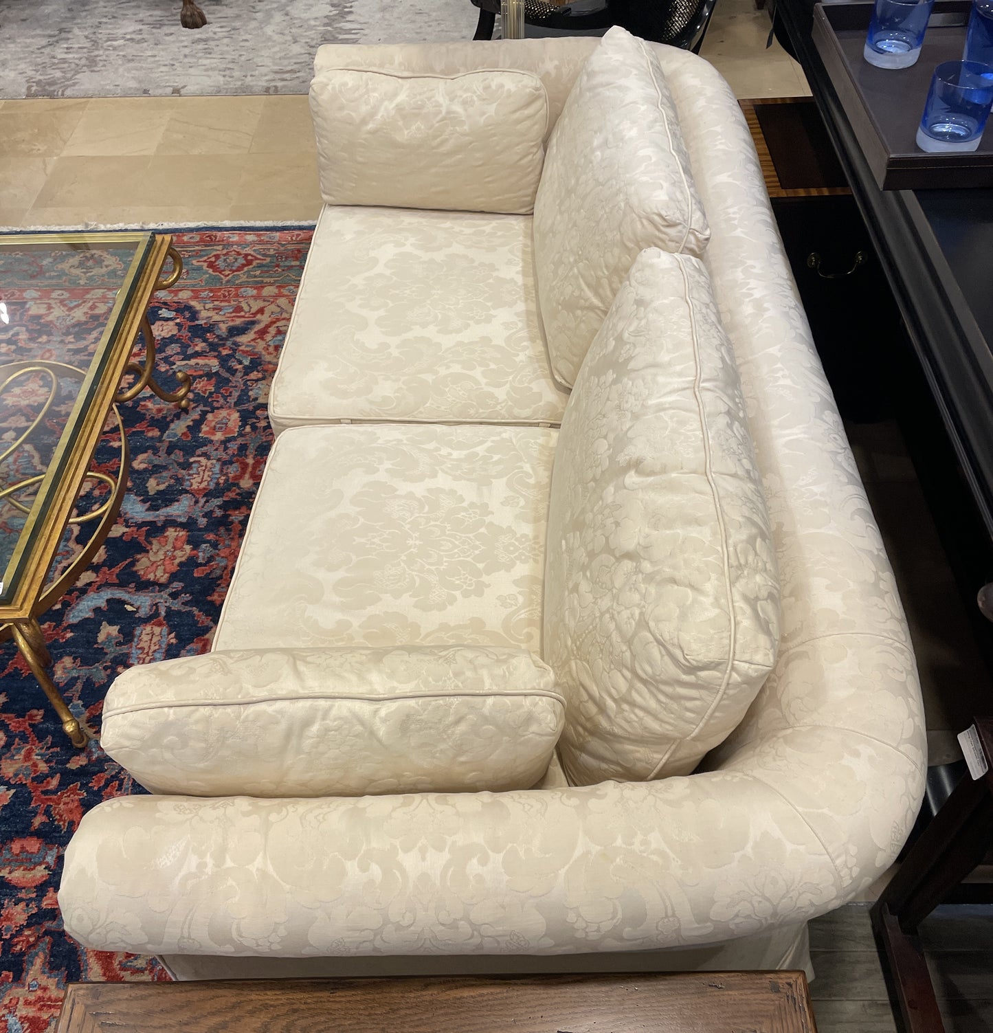 Baker Damask Sofa, Tuxedo Curved Arm (Two available) (0IW001)