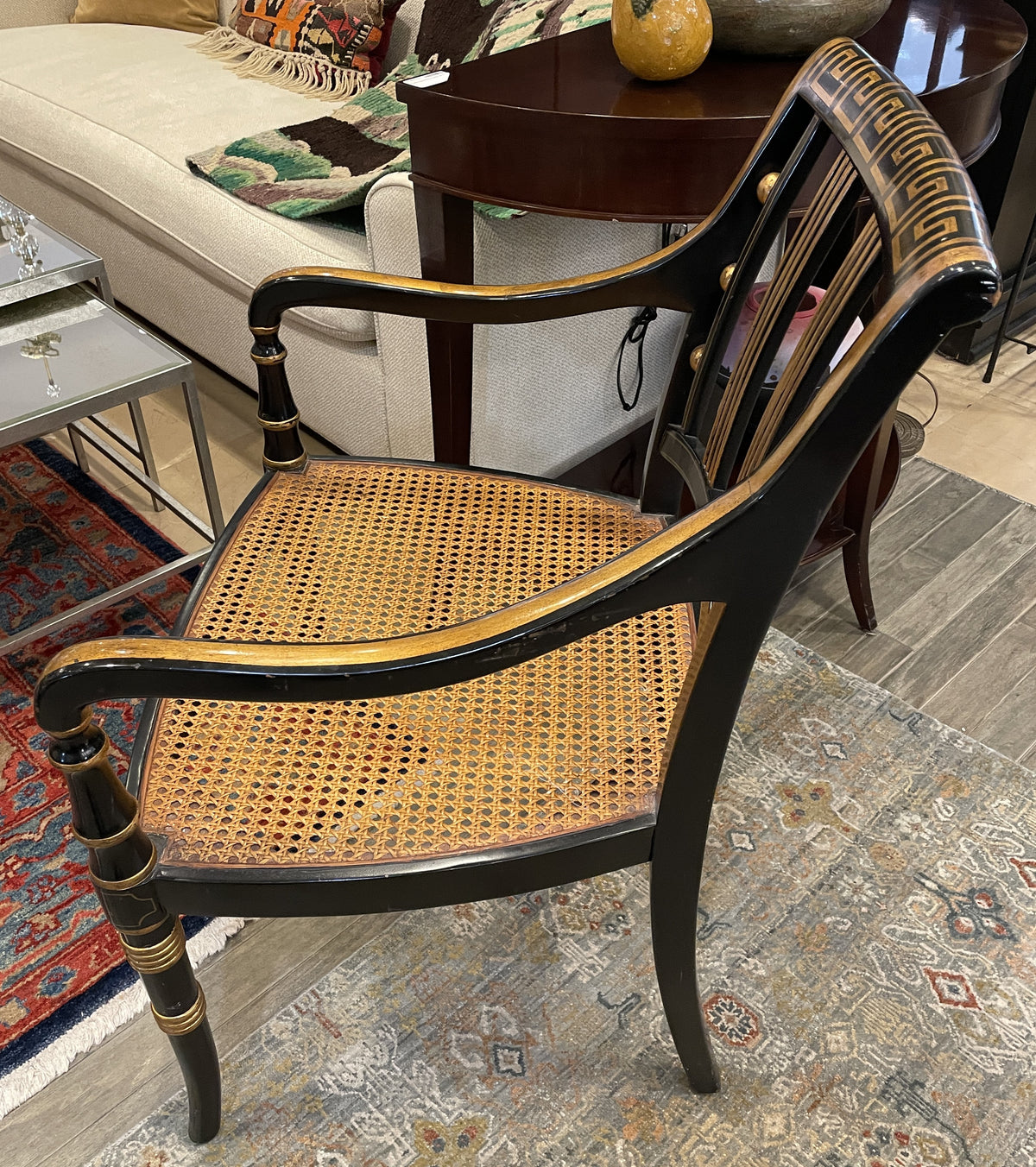 Greek Key Regency Caned Chair, AS IS (0QO00J)