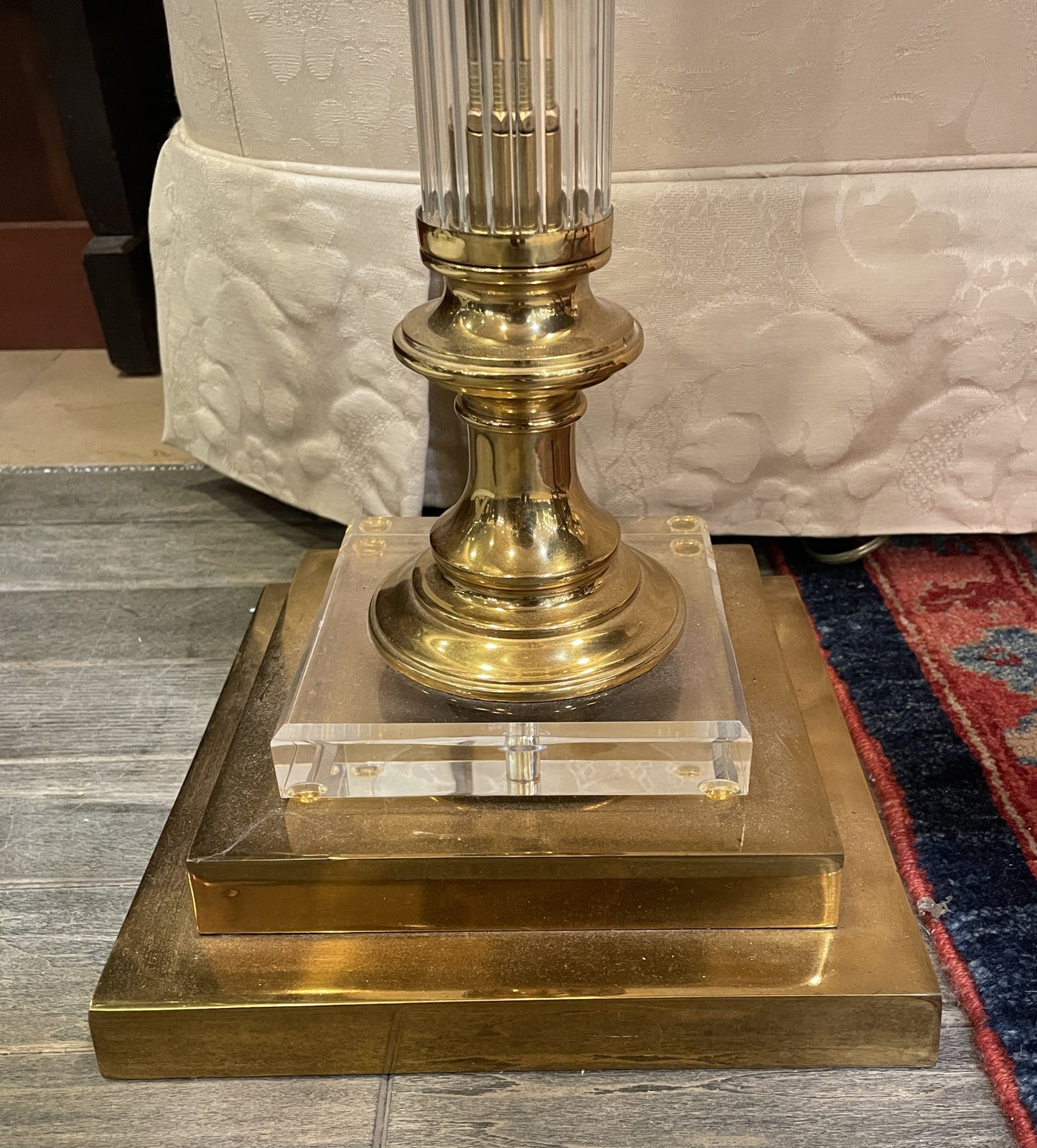 Vintage Glass Floor lamp with brass base (Two available) (0IW008)