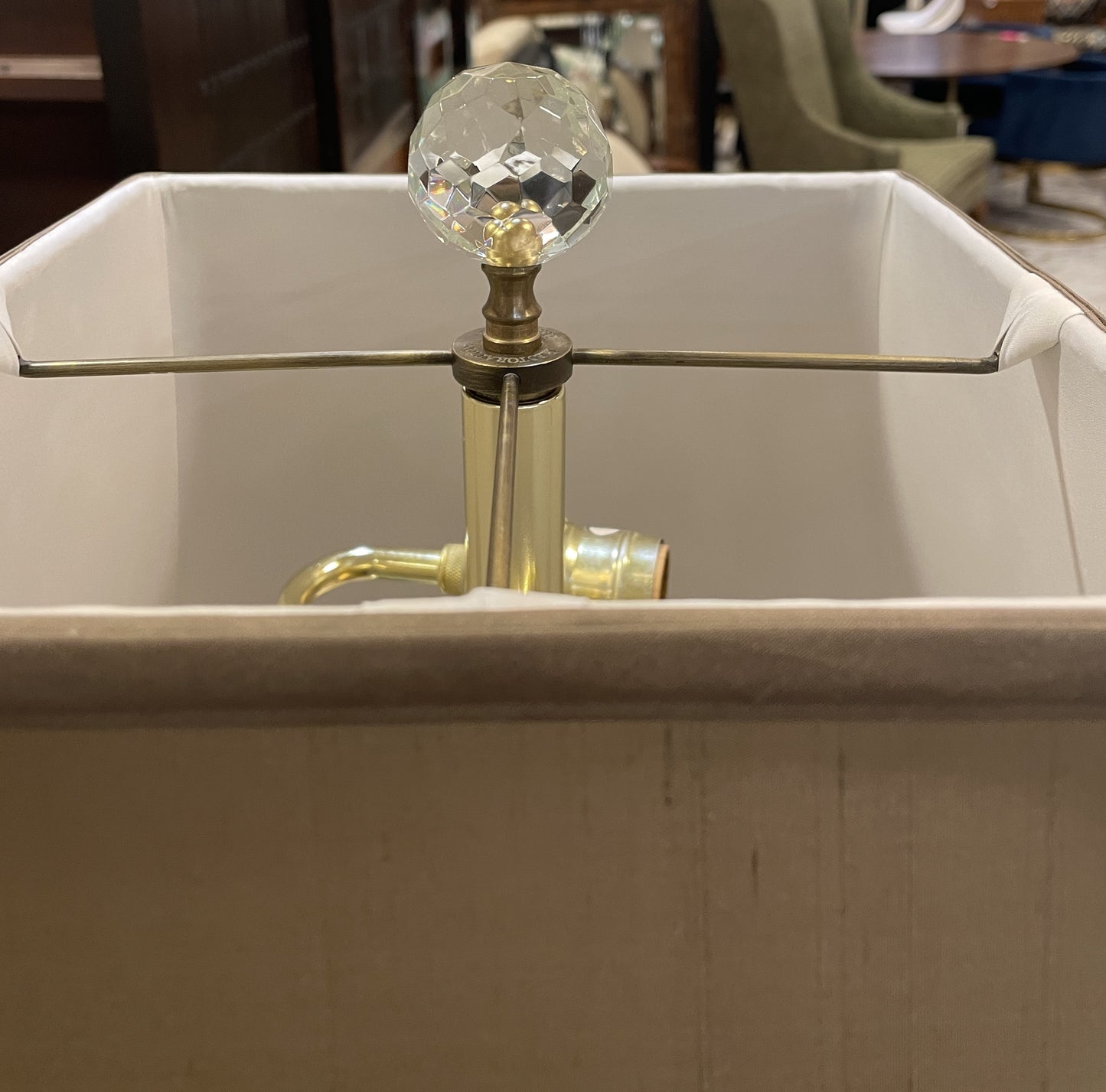 Vintage Glass Floor lamp with brass base (Two available) (0IW008)