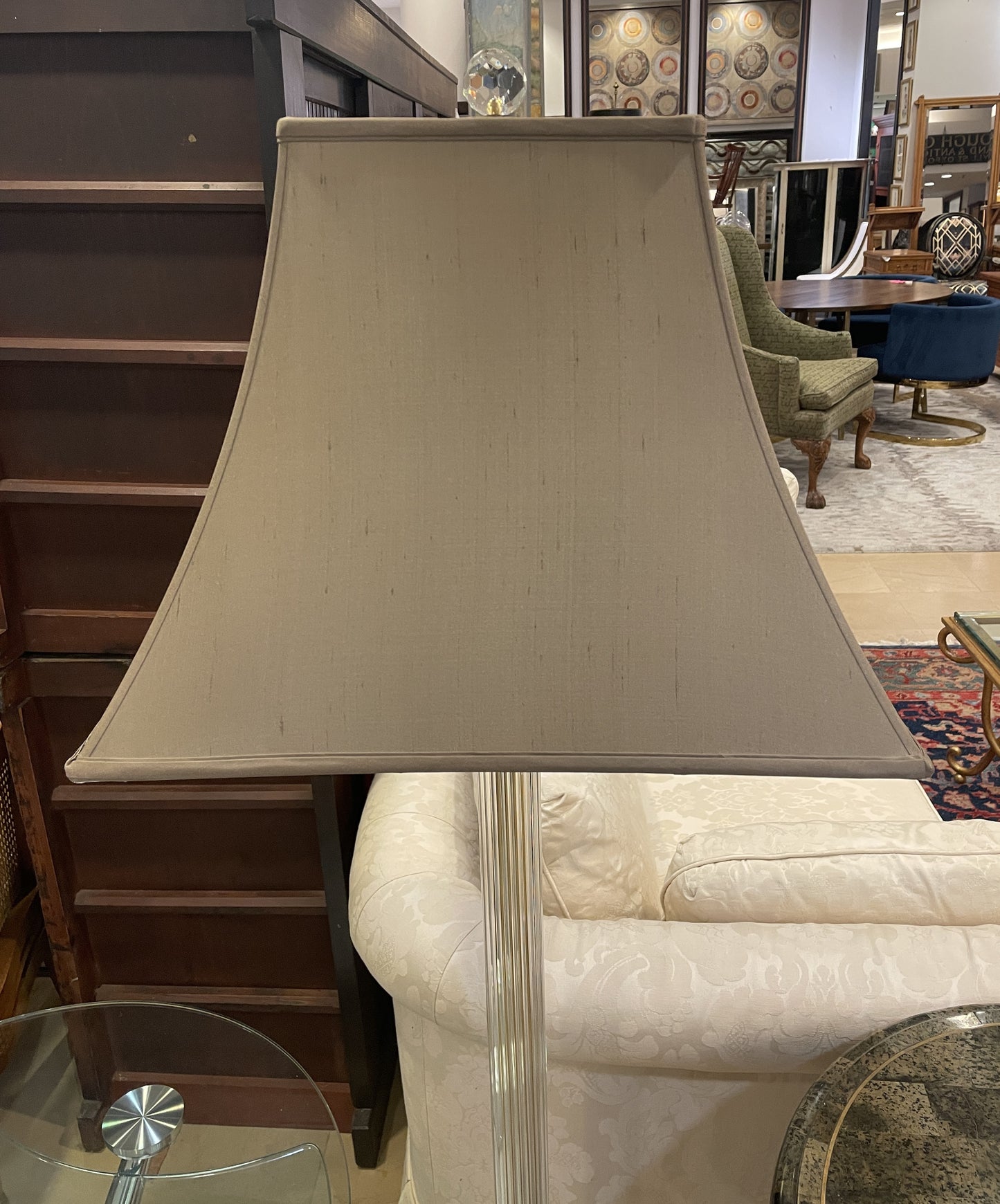 Vintage Glass Floor lamp with brass base (Two available) (0IW008)