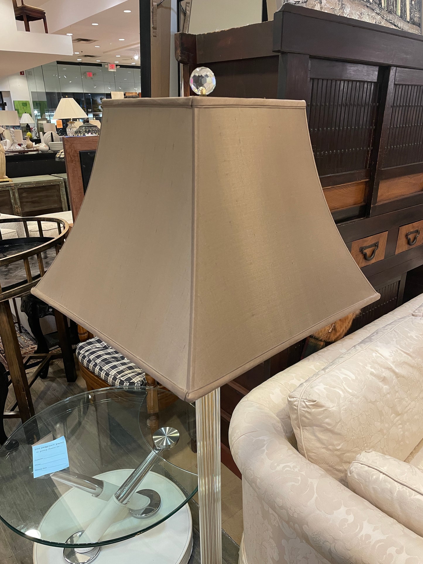 Vintage Glass Floor lamp with brass base (Two available) (0IW008)