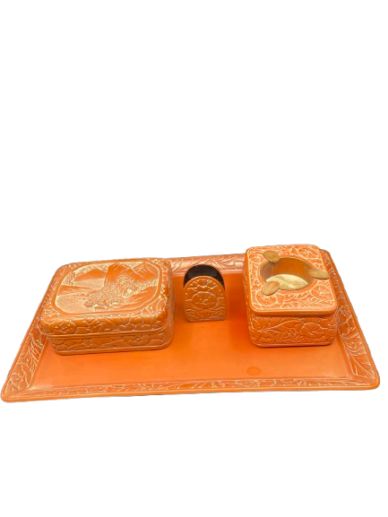 Vintage Faux Cinnabar lacquer Cigarette set (0DW01N)