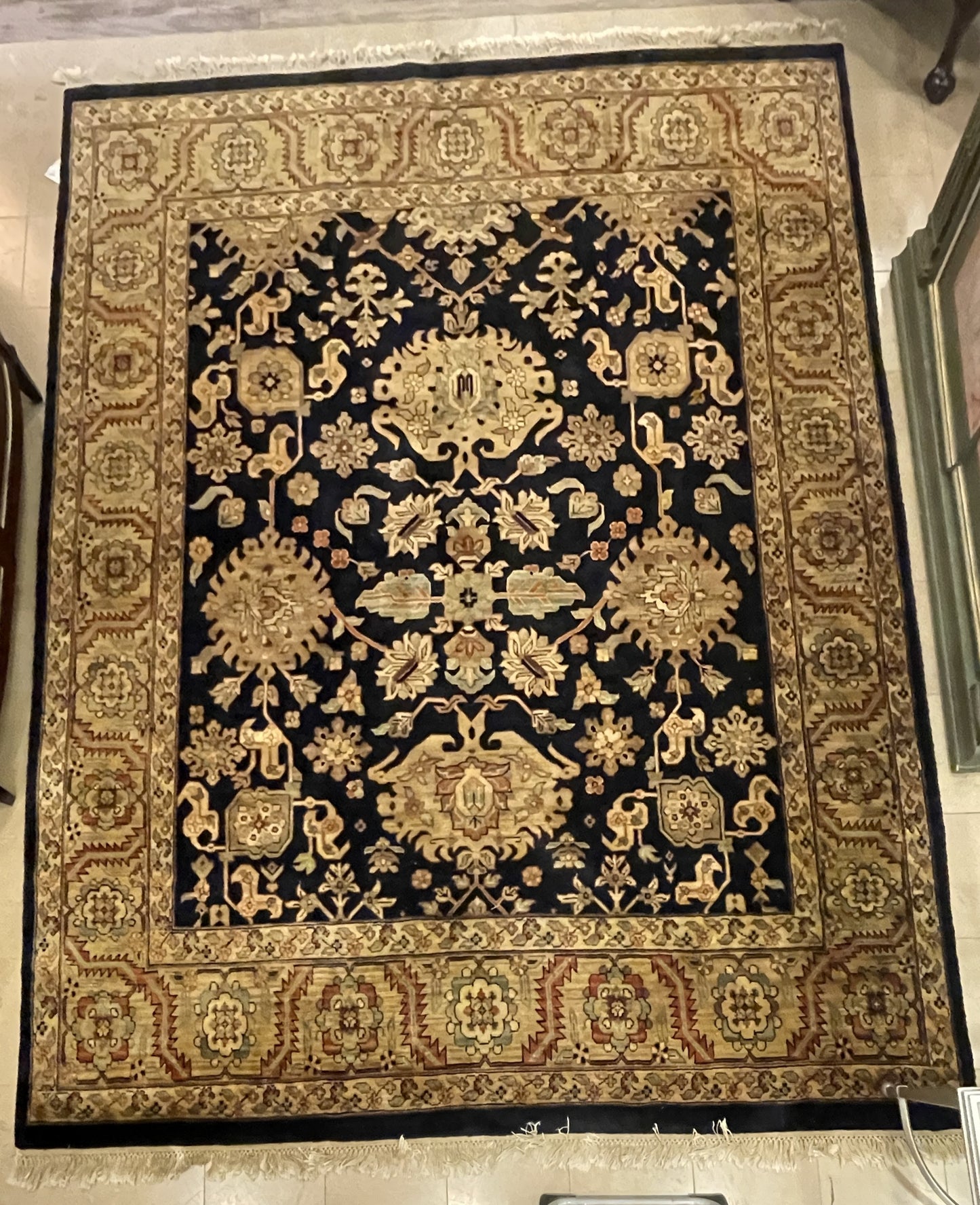 Hand Woven Wool Rug, black, mauve and blue (8x12) (0JQ00B)