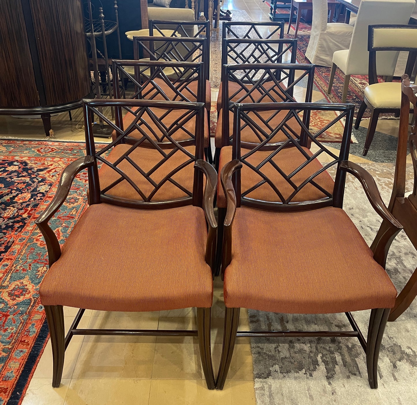 Dessin Fournir Mahogany Chinese Chippendale Dining Chairs, Set of 8 (0FA005)