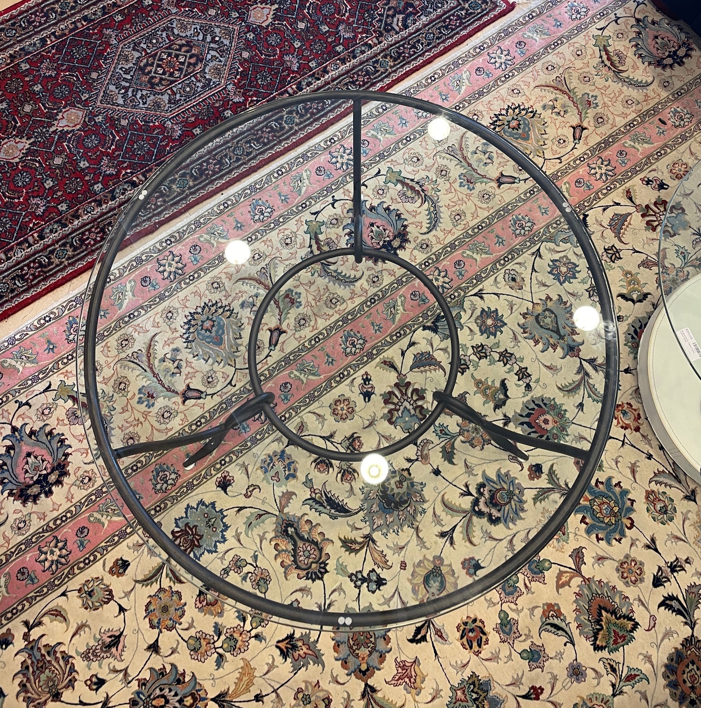 Vintage Arhaus Round Iron and glass coffee table (0FI001)