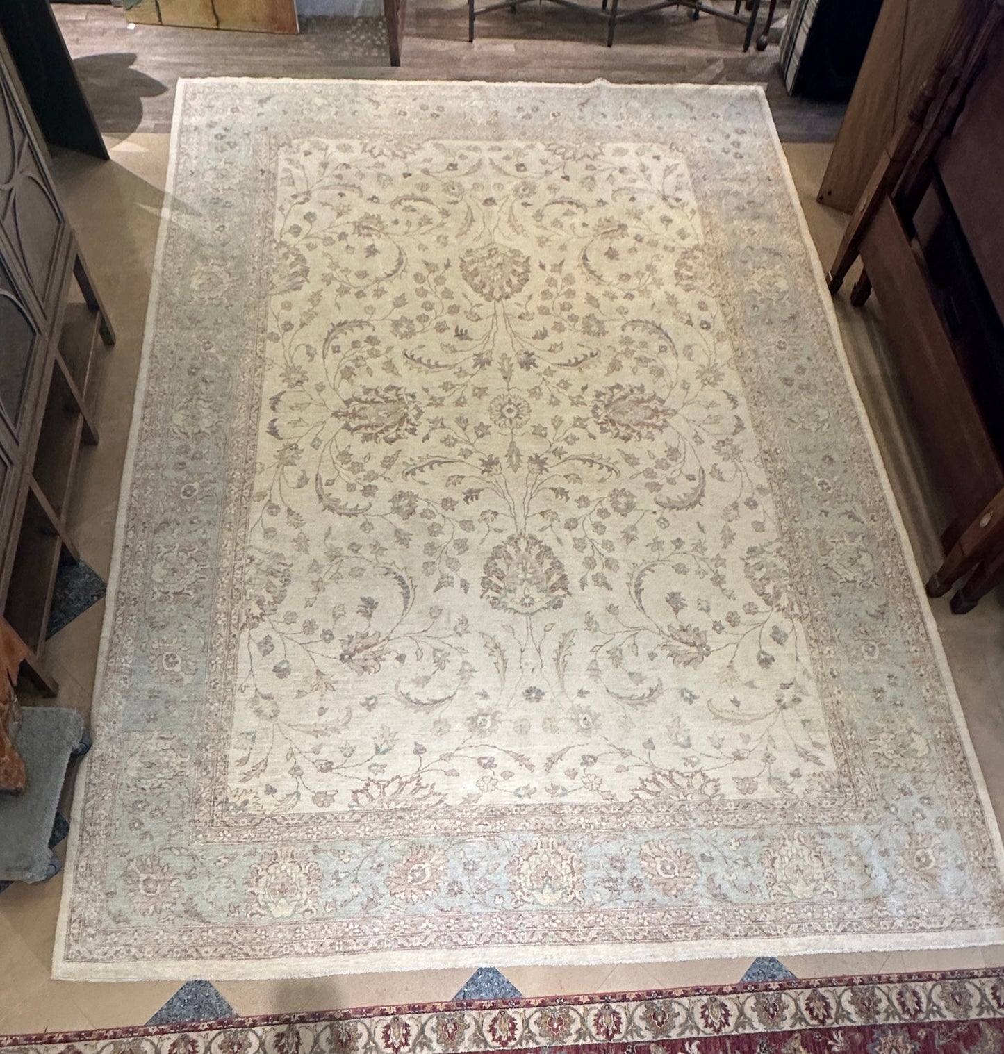 Hand Knotted Rug in pastels and cream, 10x14 (0N100F)
