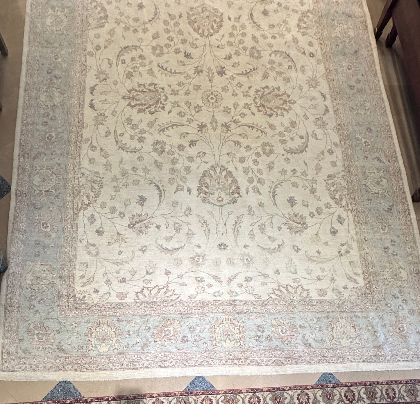 Hand Knotted Rug in pastels and cream, 10x14 (0N100F)
