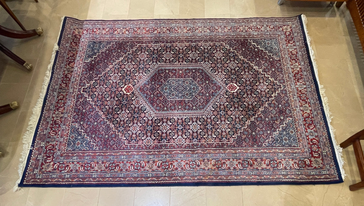Hand Knotted Bidjar Rug Blues and Reds (6'x9') (0QI001)