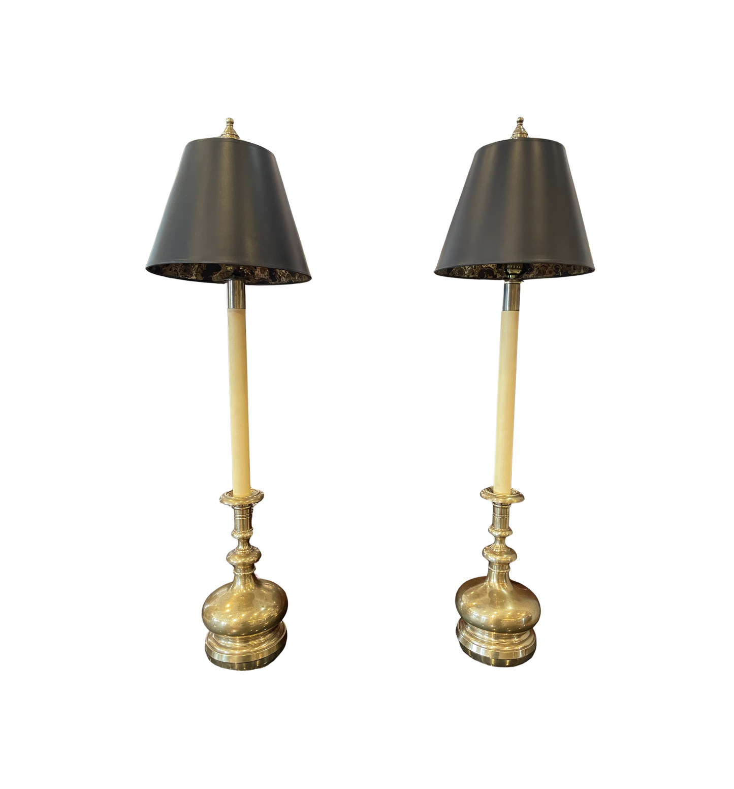 Pair Vintage Frederick Cooper Bulbous Brass Base Buffet Lamps (0NG00E)
