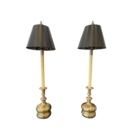 Pair Vintage Frederick Cooper Bulbous Brass Base Buffet Lamps (0NG00E)