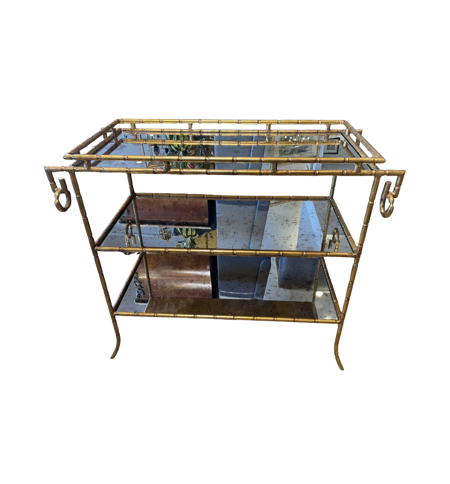 Hollywood Regency Three Tier Mirrored Bar Cart (0KP00V)