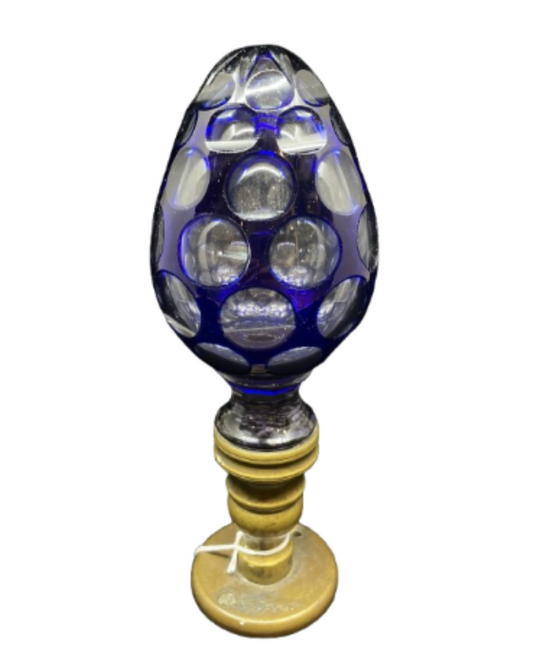 Cobalt Overlay Glass Egg Shaped Newel Post Finial