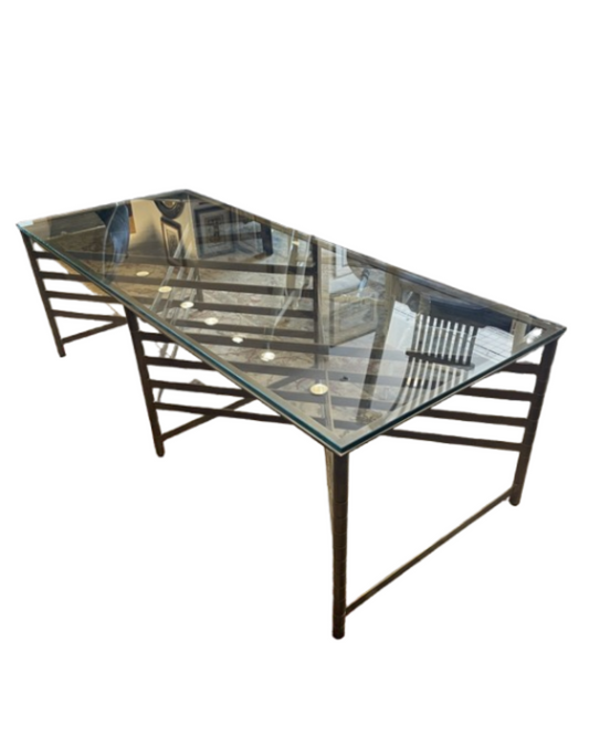 Glass Top Coffee Table with Crossed Bronze Colored Base (0DD005)