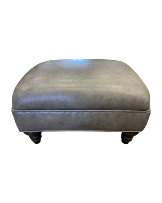 Small Blueish Gray Leather Ottoman (0CF016)