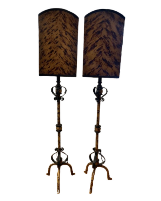Pr Buffet Lamps with Mottled Reflector Shades (07800J)