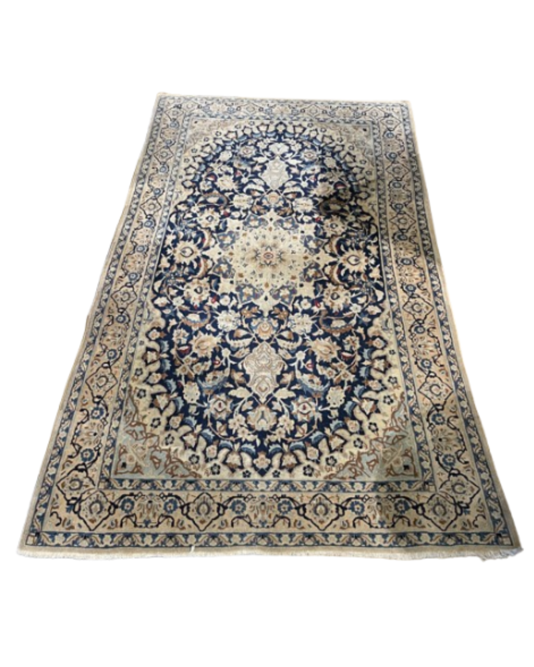 Hand Knotted Blue and Cream Rug (6.6x3) (68VYV6) – The Perfect Thing