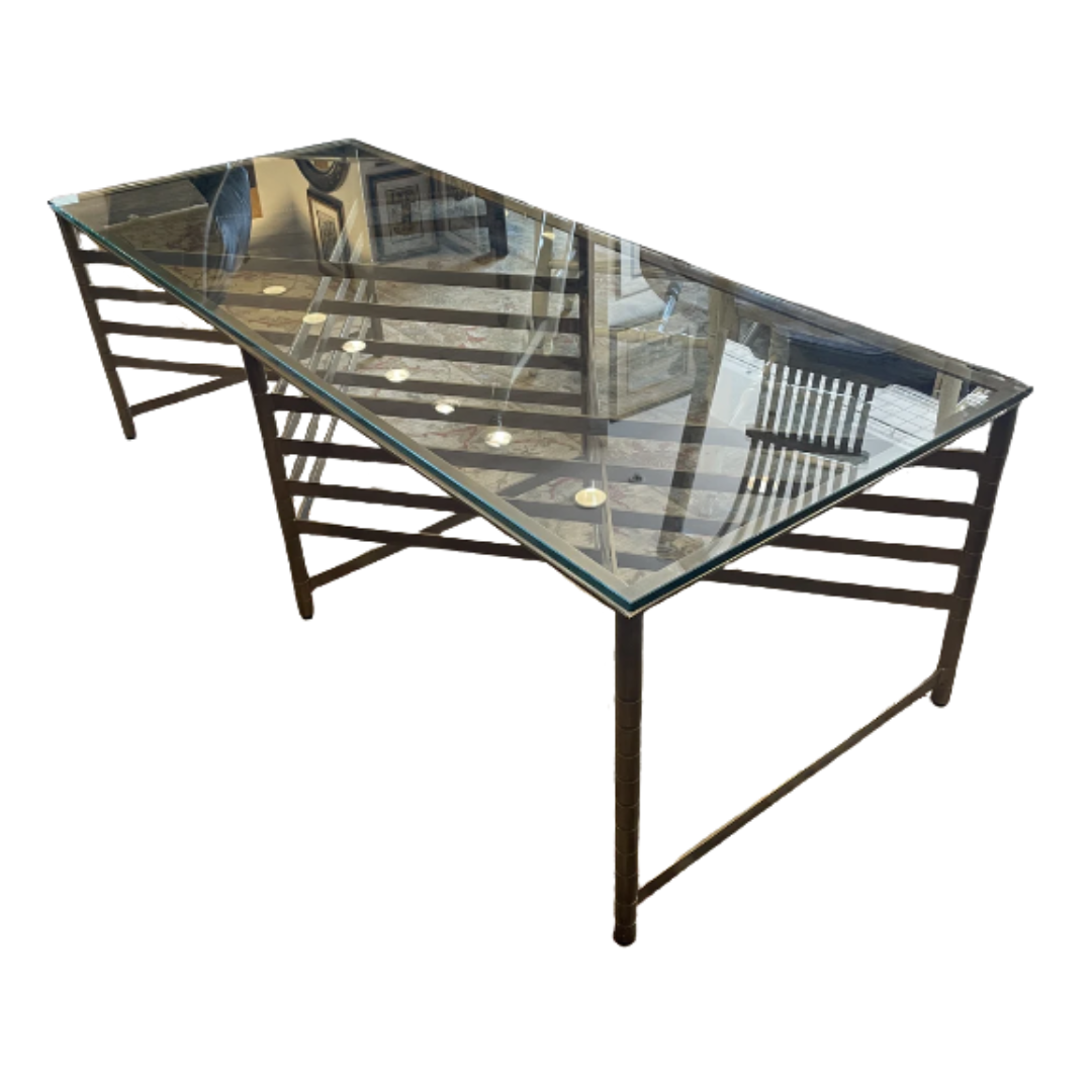 Glass Top Coffee Table with Crossed Bronze Colored Base (0DD005)