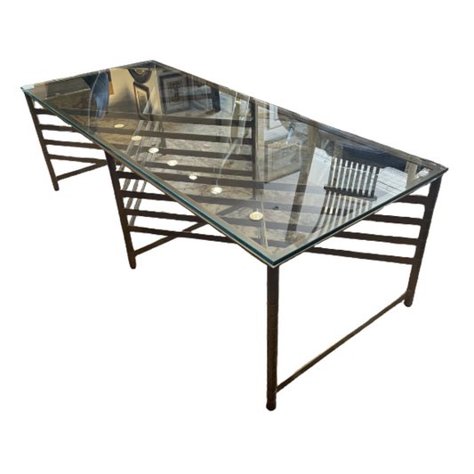 Glass Top Coffee Table with Crossed Bronze Colored Base (0DD005)
