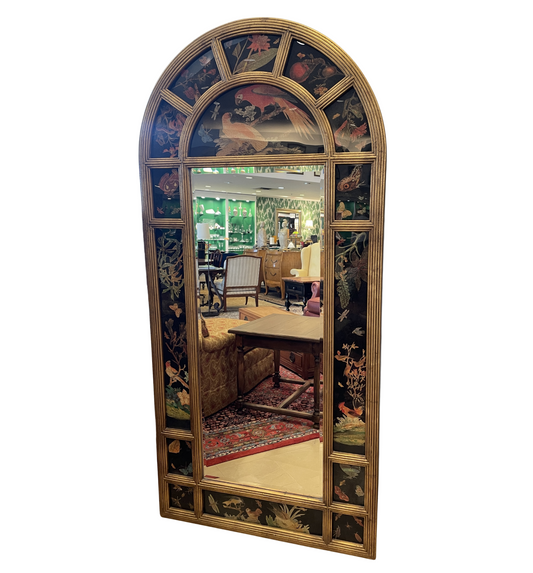 Reverse Painted Parrot Floor Mirror with Gilded Frame (0G1001)