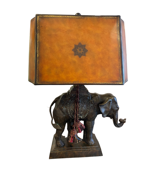 Maitland Smith Bronze Elephant lamp with leather shade (0G100D)