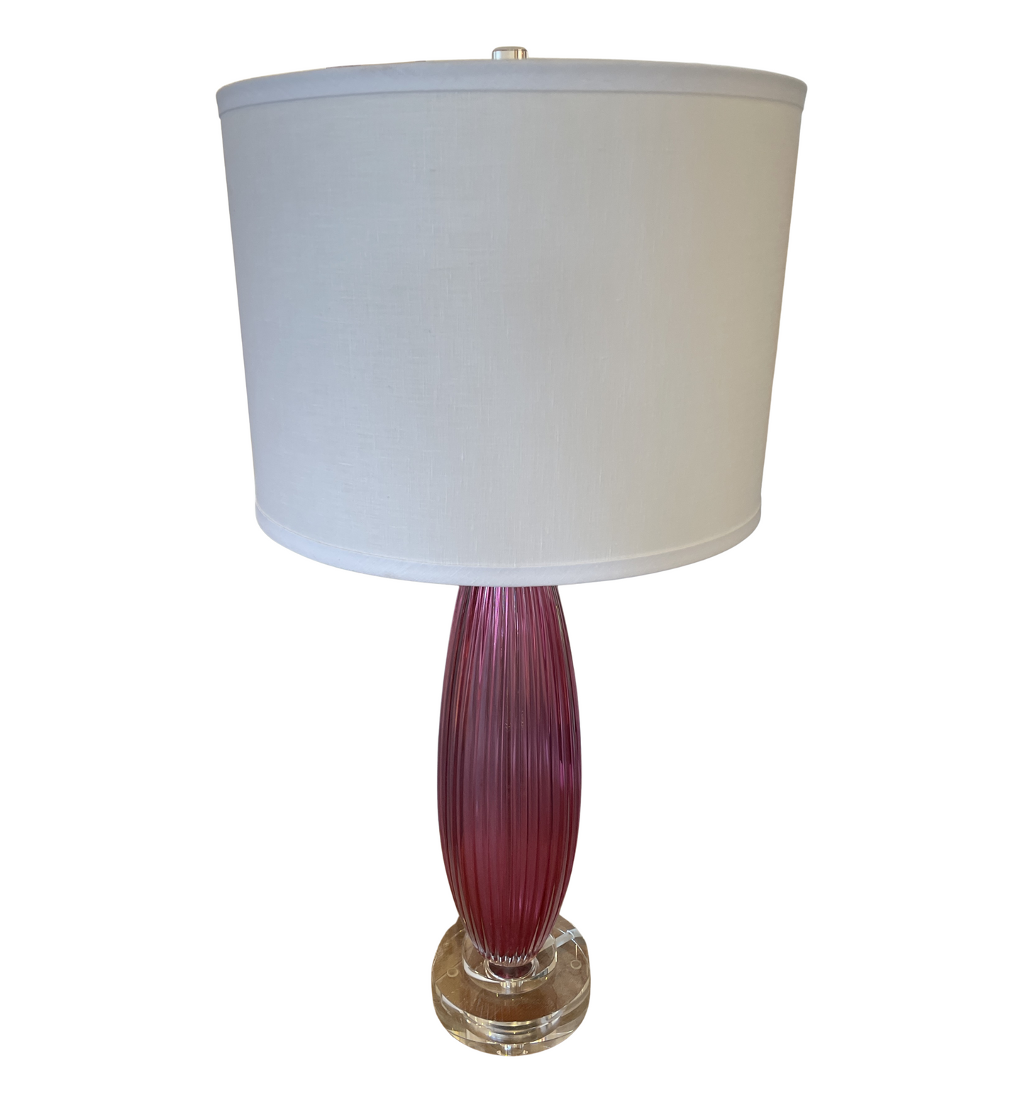 Pink Ribbed Glass Table Lamps with Acrylic Base, a Pair (0G0009)