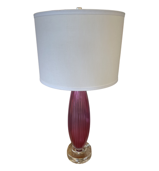 Pink Ribbed Glass Table Lamps with Acrylic Base, a Pair (0G0009)