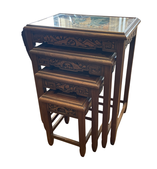 Asian Carved Nesting Tables, AS IS (0G7009)