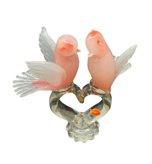 Murano Pink Doves on a Heart (00S005)